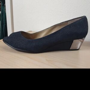 Vaneli Navy Blue Wedge Shoes